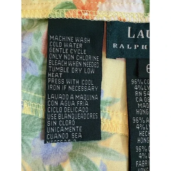 Lauren Ralph Lauren Yellow Floral Cotton Pants Size 6 - Picture 8 of 8